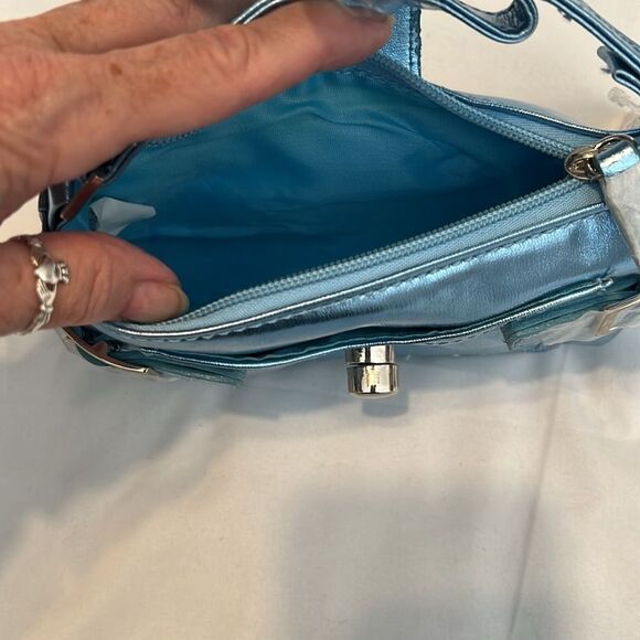 NWT Moda Bella  Metallic Blue Handbag and Wallet Set perfect festival size - Picture 9 of 15